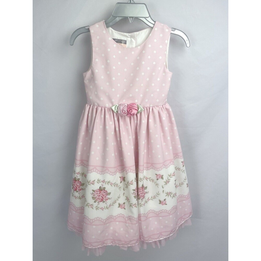 Pastourelle Pippa‎ & Julie 6x Pink Polka Dot Floral Sleeveless Dress Rosettes